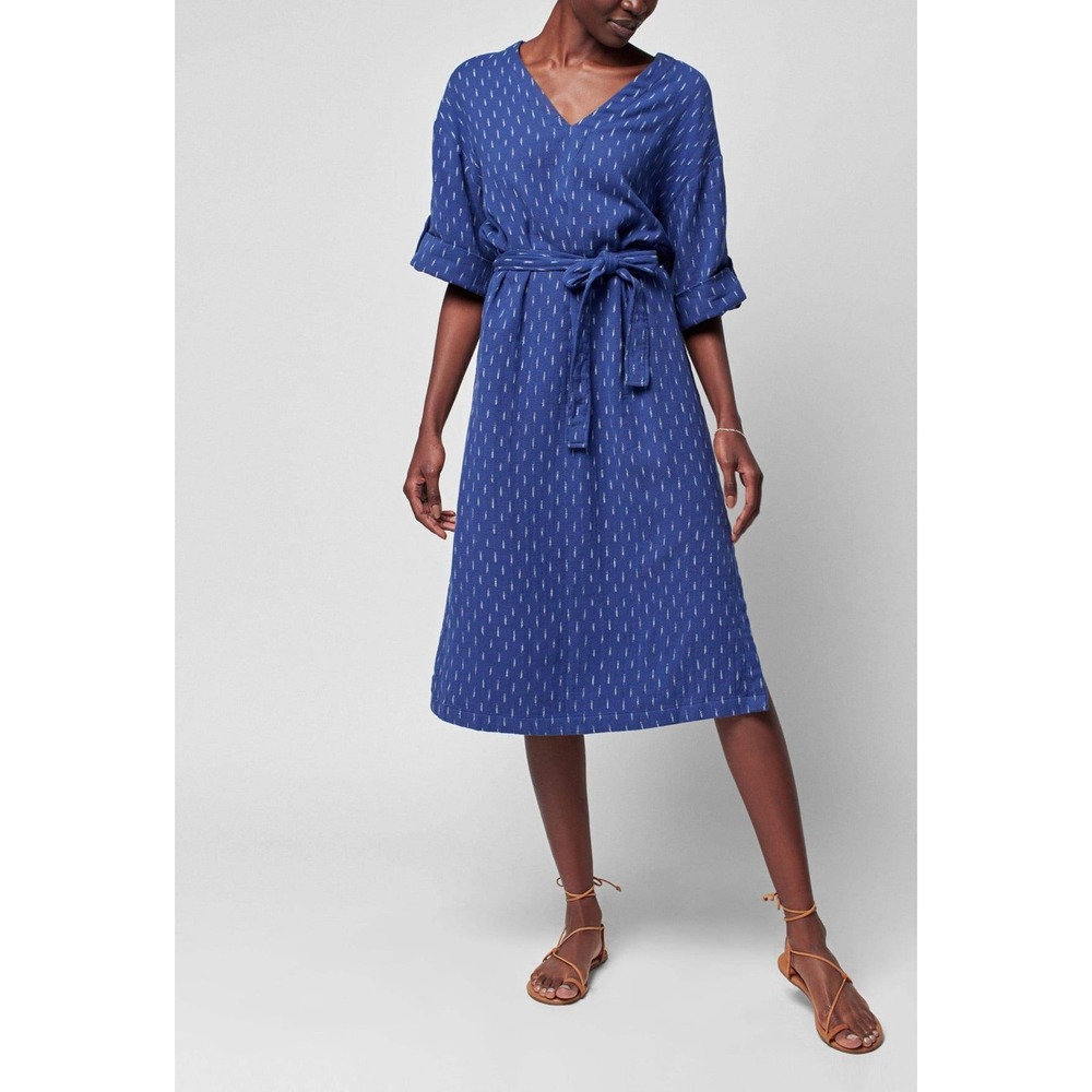 Faherty Atlantic Ave Organic Cotton Midi Dress Small Blue Double‎ Gauze Earthy
